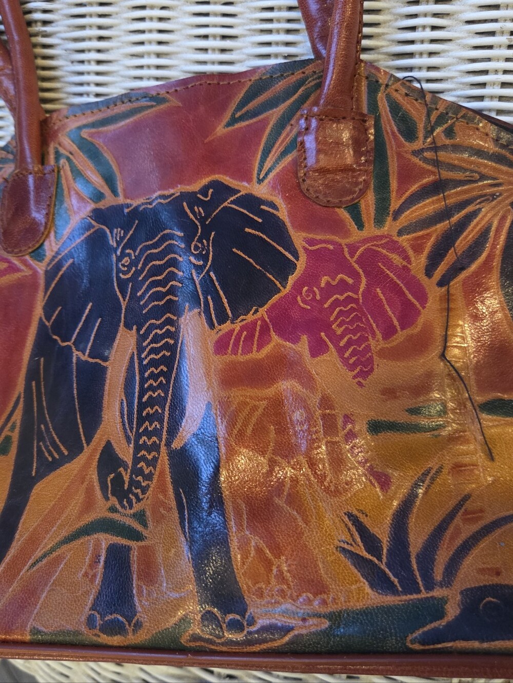 Vintage MTC 1992 Elephant Motif Leather Tote Bag - Picture 6 of 8